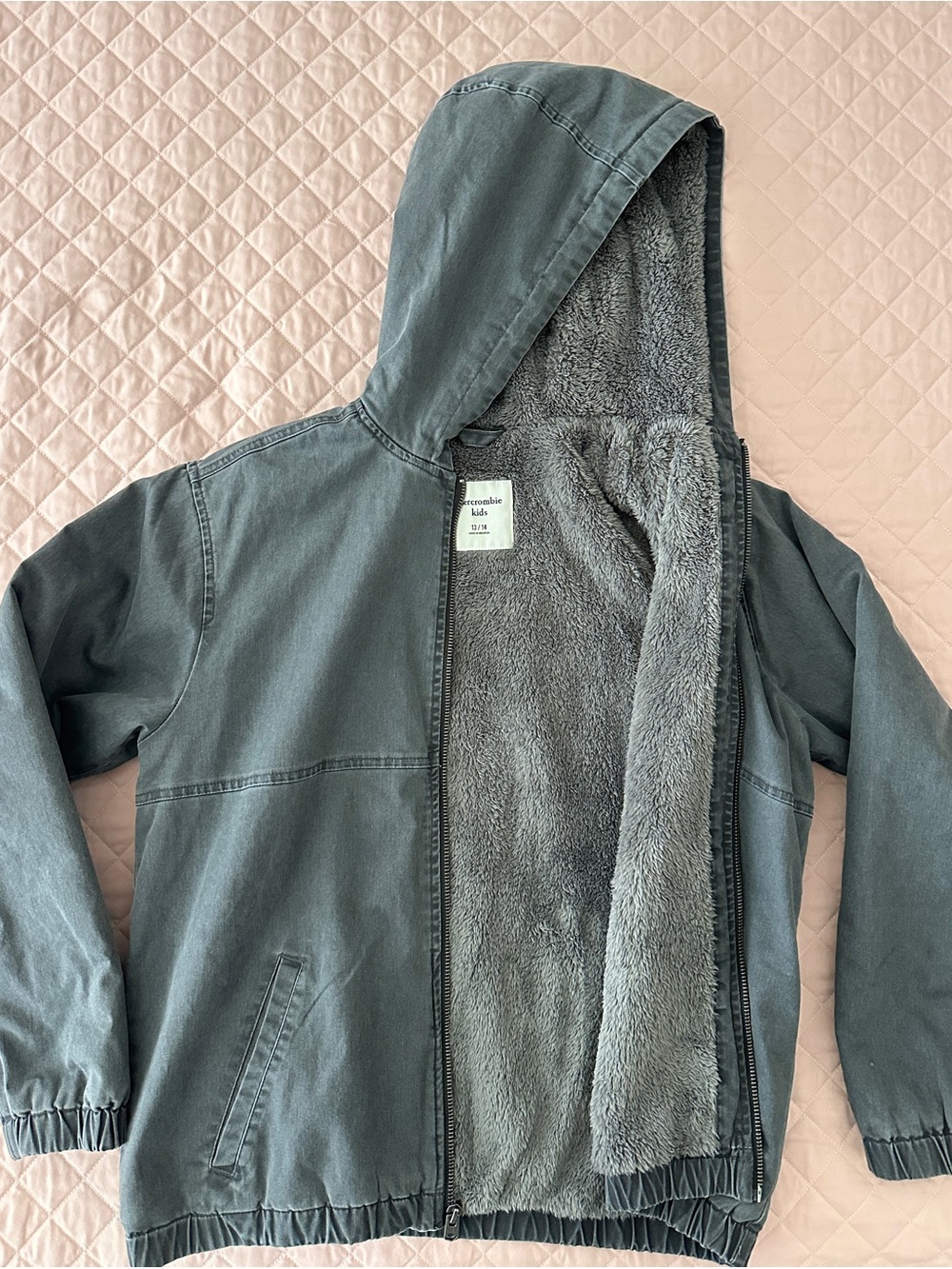 Abercrombie Kids Sherpa Lined Hooded Utility Jacket Blue Size 13/14